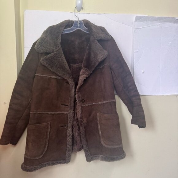 Peter Pan Canada Vintage 90s Shearling Leather Fur Short Coat Jacket Brown Warm - Picture 2 of 16